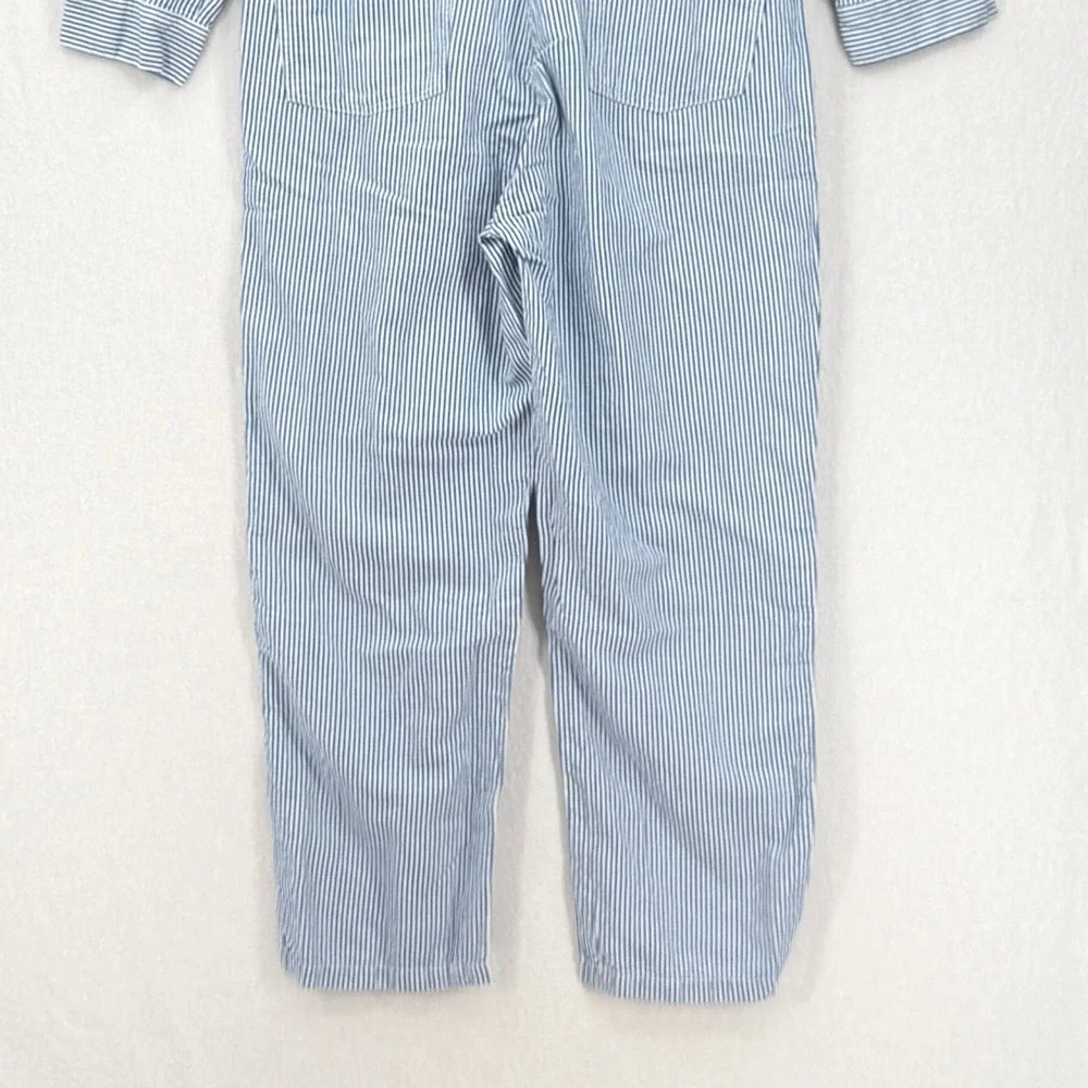 OUTERKNOWN Station Jumpsuit Women Small Blue Railroad Striped Utility Coveralls
